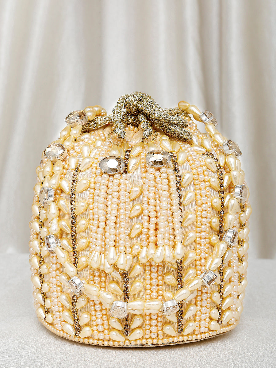 Sparkling Accent Bridal Glam Potli Bag - Cream