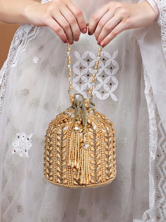 Sparkling Accent Bridal Glam Potli Bag - Champagne