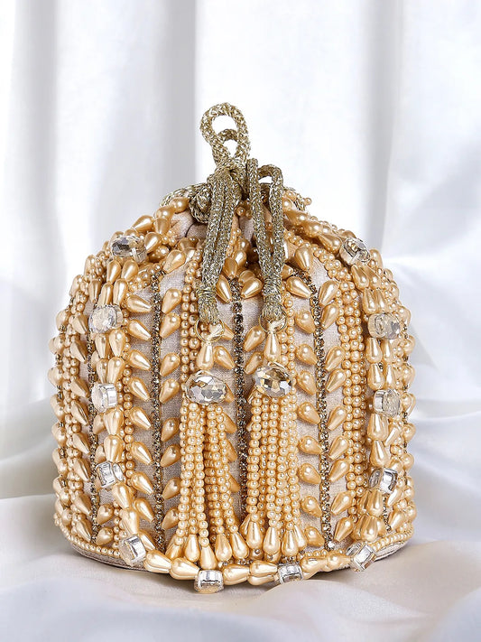 Sparkling Accent Bridal Glam Potli Bag - Champagne