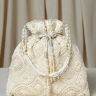 Heavy Zari Sequin Wedding Potli - White