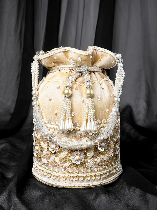 Bling Bliss Sequin-Infused Potli Bag - Cream