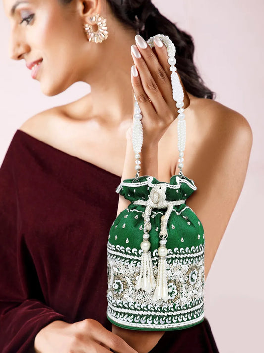 Bling Bliss Sequin-Infused Potli Bag - Green