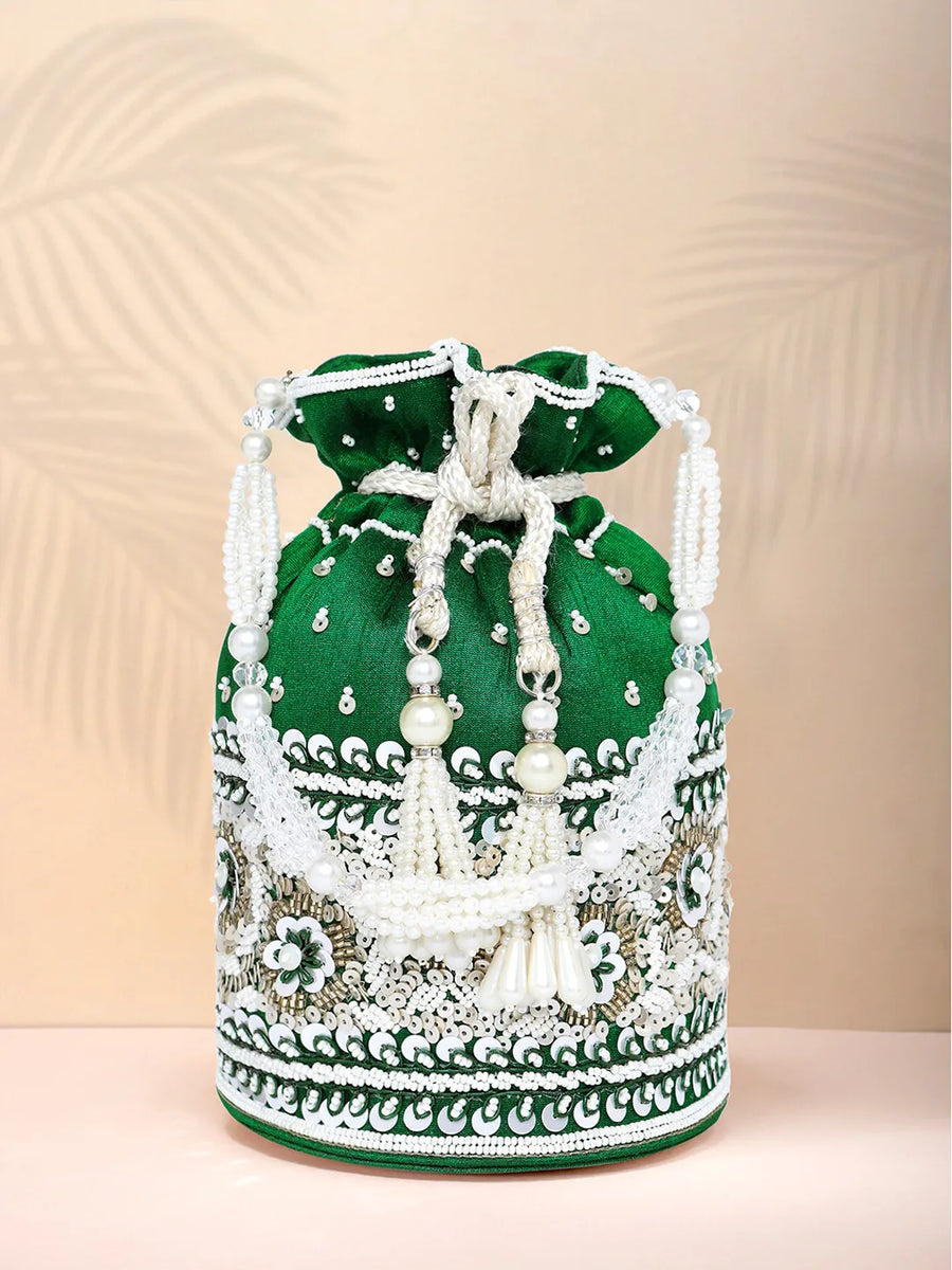 Bling Bliss Sequin-Infused Potli Bag - Green