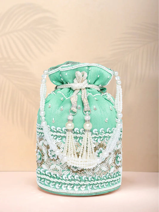 Bling Bliss Sequin-Infused Potli Bag - Mint