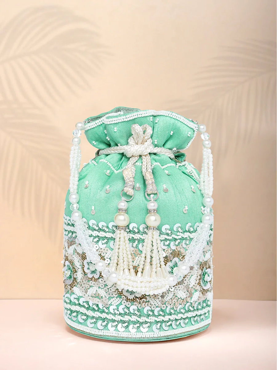 Bling Bliss Sequin-Infused Potli Bag - Mint