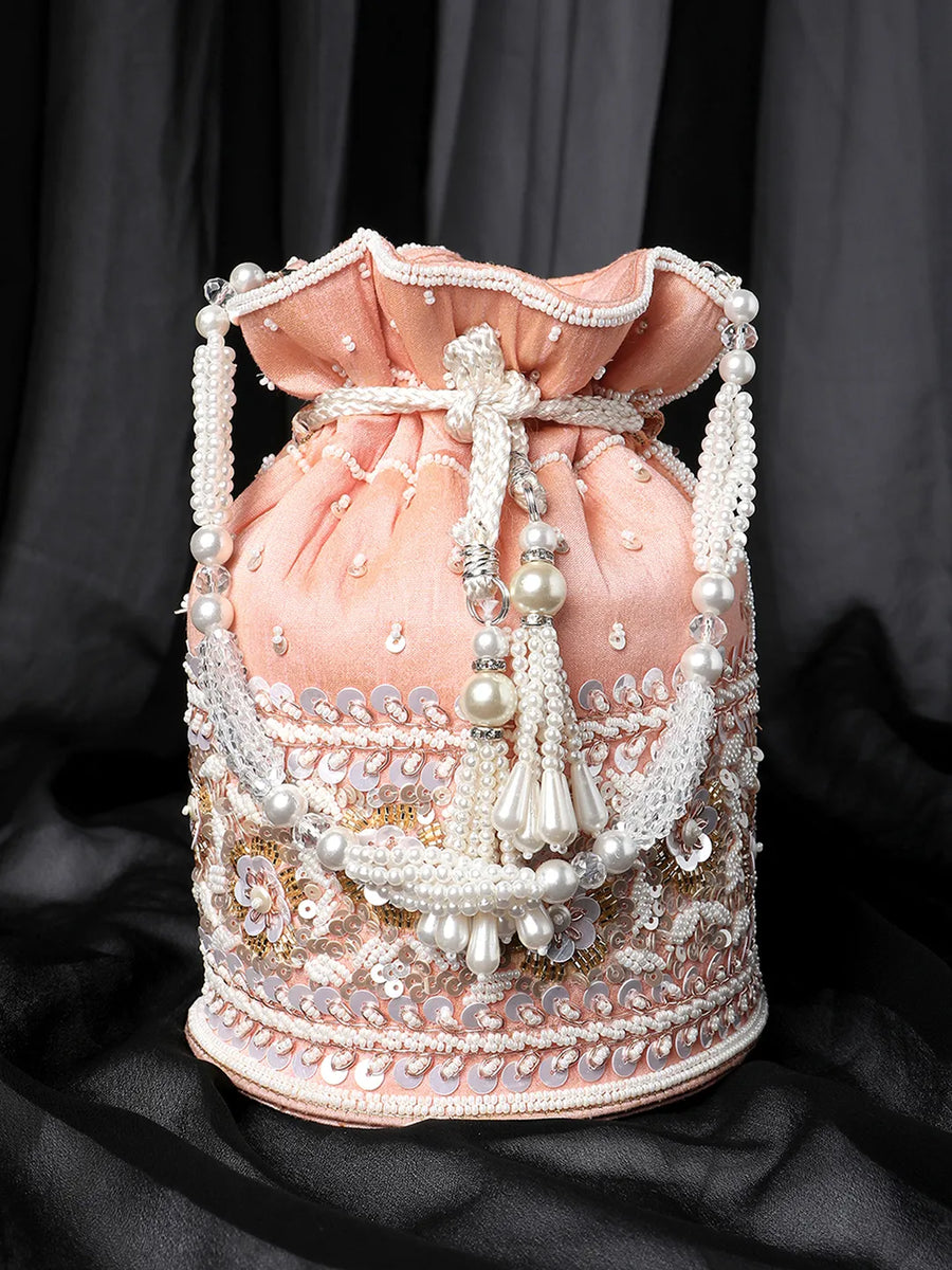 Bling Bliss Sequin-Infused Potli Bag - Peach