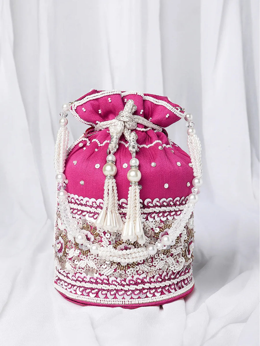 Bling Bliss Sequin-Infused Potli Bag - Rani Pink