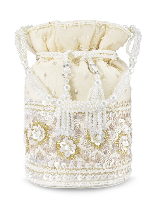 Bling Bliss Sequin-Infused Potli Bag - White