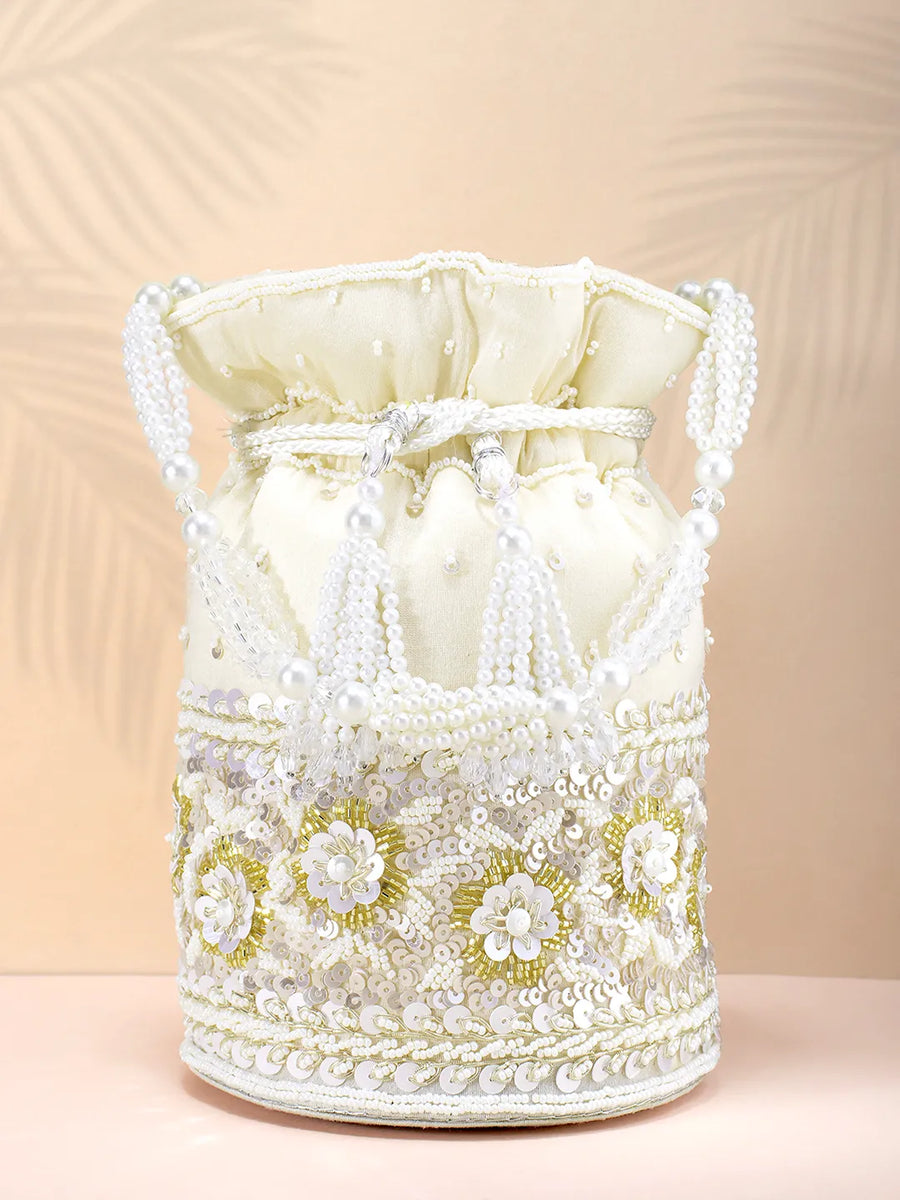Bling Bliss Sequin-Infused Potli Bag - White