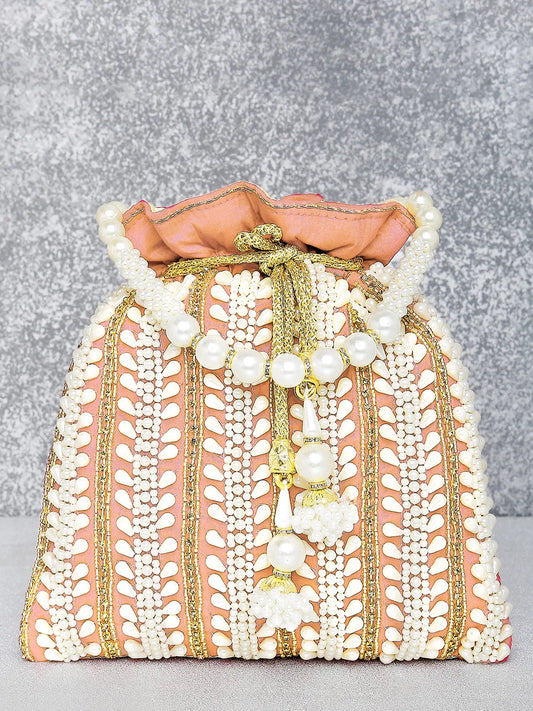 Wedding Bliss Wristlet Potli Bag - Peach