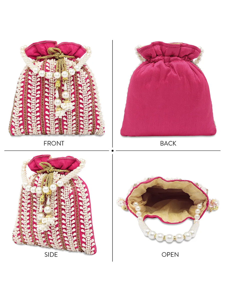 Wedding Bliss Wristlet Potli Bag - Rani Pink