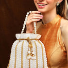 Wedding Bliss Wristlet Potli Bag - White