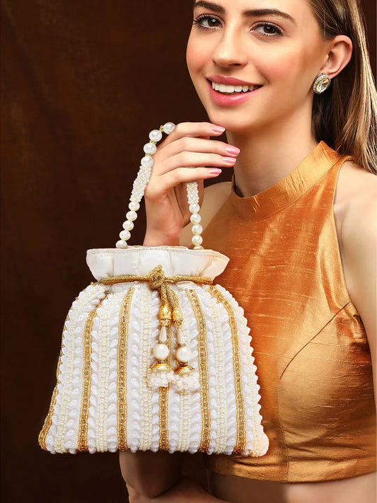 Wedding Bliss Wristlet Potli Bag - White