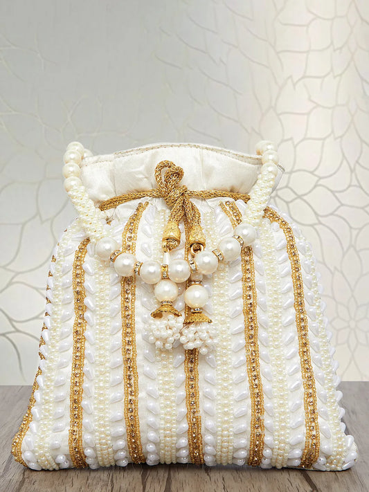 Wedding Bliss Wristlet Potli Bag - White