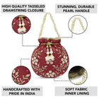 Royal Bloom Embroidered Pearl Potli Bag - Maroon