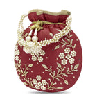Royal Bloom Embroidered Pearl Potli Bag - Maroon