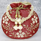 Royal Bloom Embroidered Pearl Potli Bag - Maroon