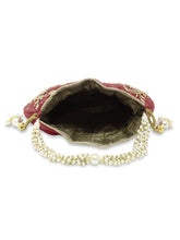 Royal Bloom Embroidered Pearl Potli Bag - Maroon