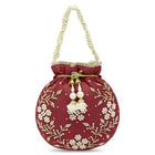 Royal Bloom Embroidered Pearl Potli Bag - Maroon