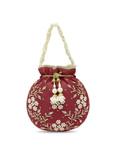 Royal Bloom Embroidered Pearl Potli Bag - Maroon