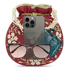 Royal Bloom Embroidered Pearl Potli Bag - Maroon