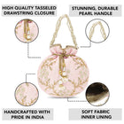 Royal Bloom Embroidered Pearl Potli Bag - Pink
