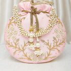 Royal Bloom Embroidered Pearl Potli Bag - Pink
