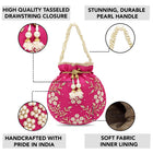 Royal Bloom Embroidered Pearl Potli Bag - Rani Pink