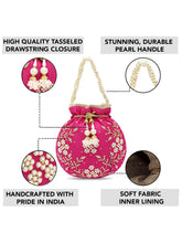 Royal Bloom Embroidered Pearl Potli Bag - Rani Pink
