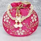 Royal Bloom Embroidered Pearl Potli Bag - Rani Pink