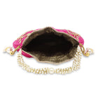 Royal Bloom Embroidered Pearl Potli Bag - Rani Pink
