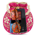 Royal Bloom Embroidered Pearl Potli Bag - Rani Pink