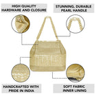 Gold potli bag named Traditional Zari Sequins Potli Bag, featuring artificial beads detailing and soft fabric texture | Peora
