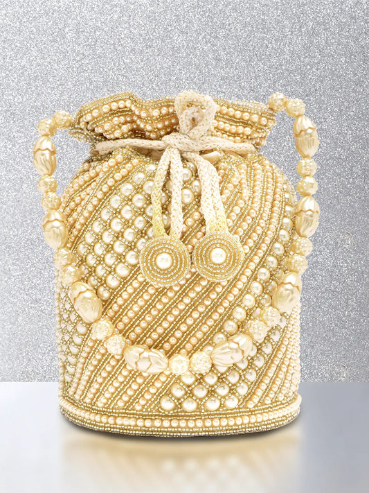 Wedding Bliss Wristlet Potli Bag - Cream