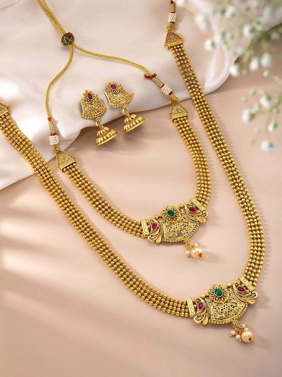 Royal Glow Traditional Bridal Set - Gold - Rani Pink Green