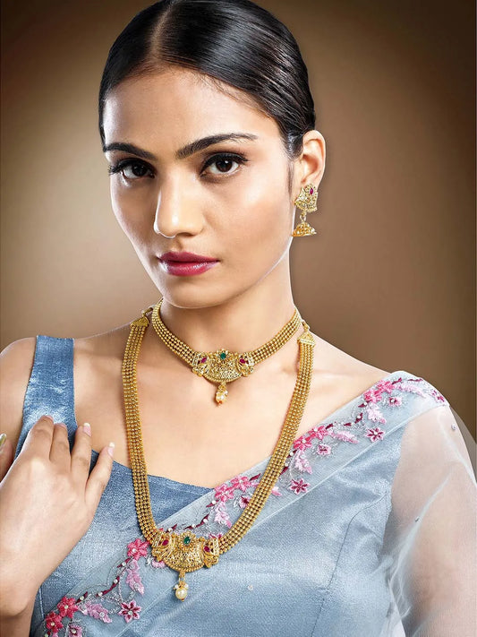 Royal Glow Traditional Bridal Set - Gold - Rani Pink Green