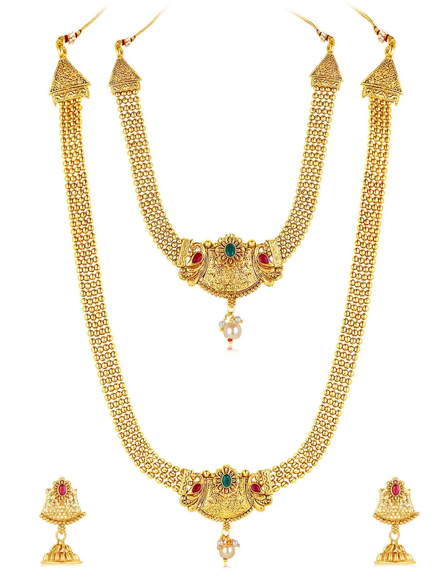 Royal Glow Traditional Bridal Set - Gold - Rani Pink Green