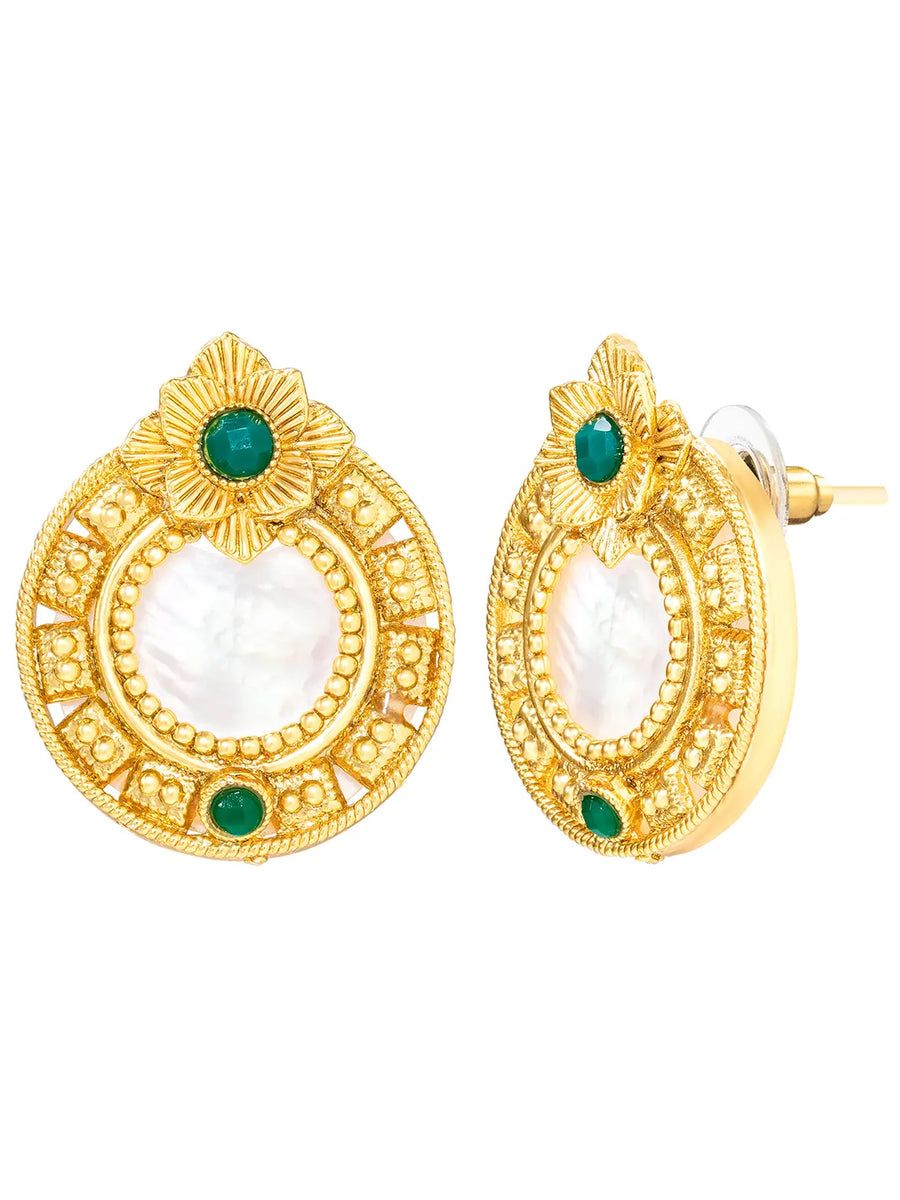 Peora Floral Green Style Stud Earrings