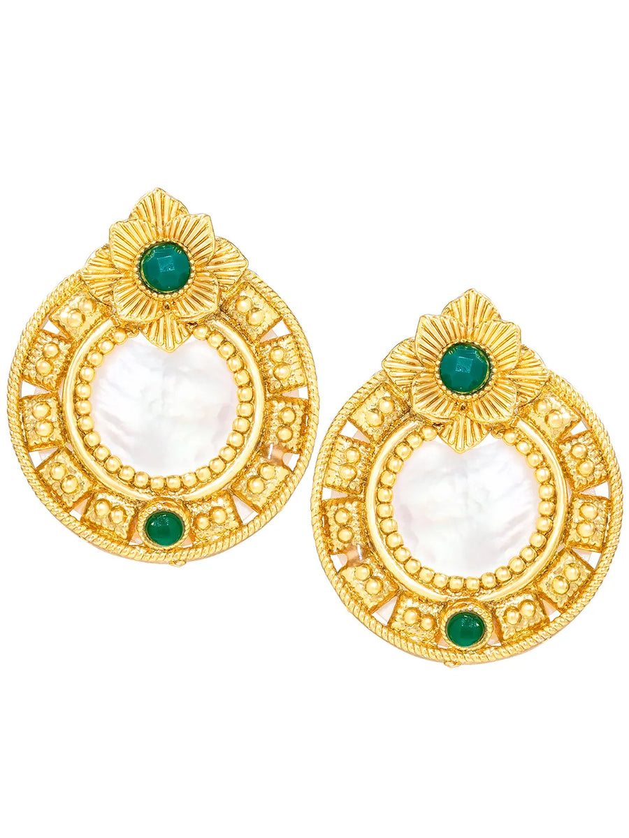 Peora Floral Green Style Stud Earrings