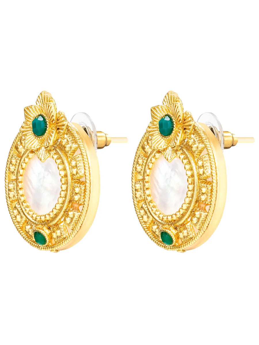 Peora Floral Green Style Stud Earrings