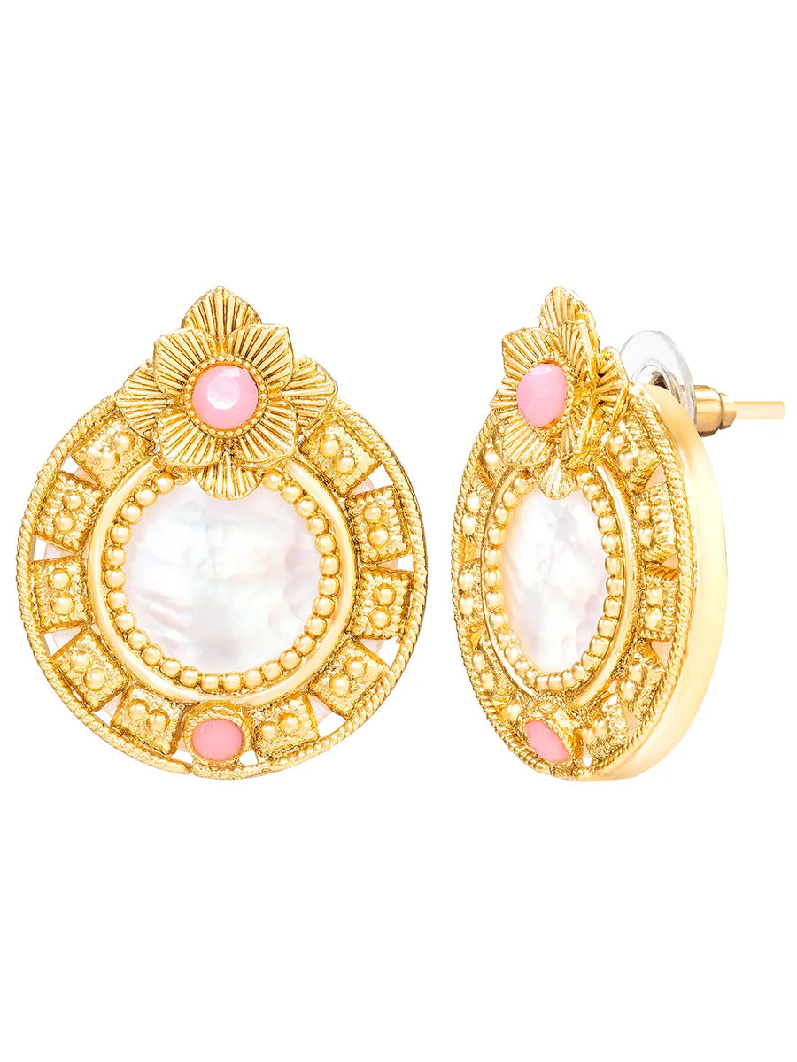 Peora Floral Pink Style Stud Earrings
