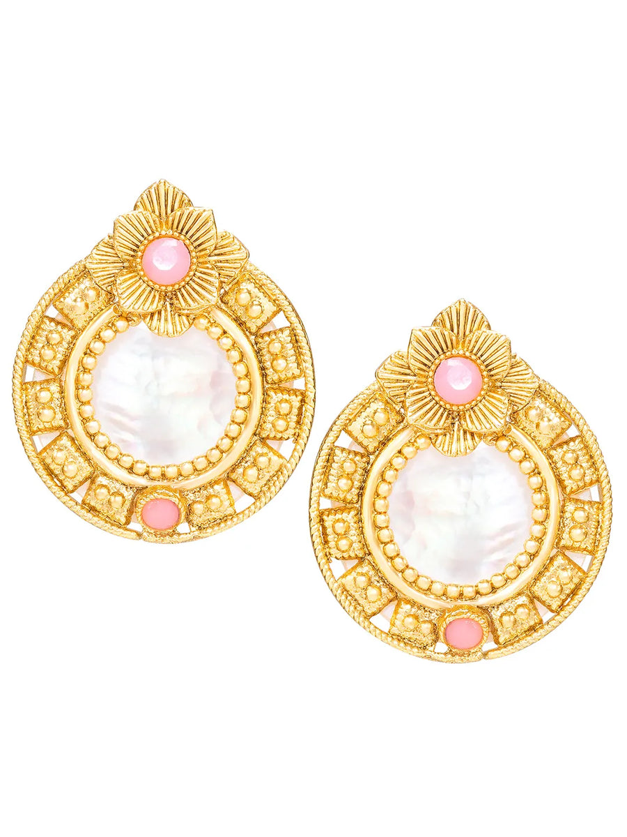 Peora Floral Pink Style Stud Earrings