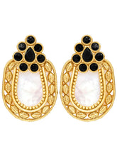 Peora Floral Heritage Black Stone Stud Earrings