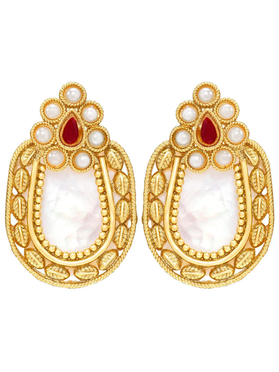 Peora Floral Heritage Ruby Stone Stud Earrings
