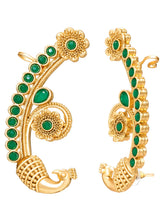 Peora Royal Peacock Green Ear Cuff Earrings - Gold