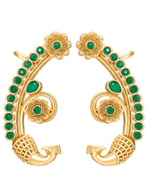 Peora Royal Peacock Green Ear Cuff Earrings - Gold