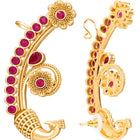 Peora Royal Peacock Ruby Ear Cuff Earrings - Gold