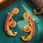 Peora Royal Peacock Ruby Ear Cuff Earrings - Gold