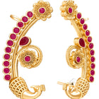 Peora Royal Peacock Ruby Ear Cuff Earrings - Gold
