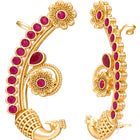 Peora Royal Peacock Ruby Ear Cuff Earrings - Gold